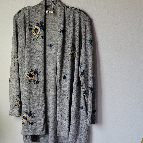 Anthropologie Fig and Flower Gray Blue Cardigan with Floral Embroidery SizeM - Picture 3 of 9
